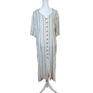 VTG 80s Diana Marco Flax Linen Midi Dress Kaftan Boho Lagenlook Plus Sz 16W USA